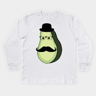 Fruit genius avacado with hat and mustach Kids Long Sleeve T-Shirt